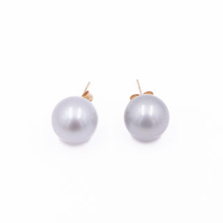 14K Yellow Gold 10.5mm Gray Cultured Freshwater Pearl Stud Earrings