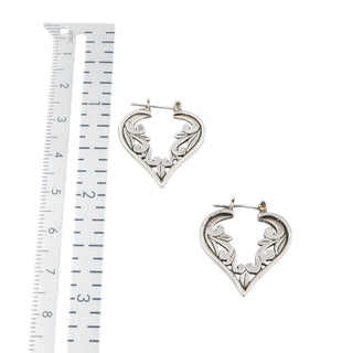 Sterling Silver Heart Hoop Earrings Vine Design 1 Inch