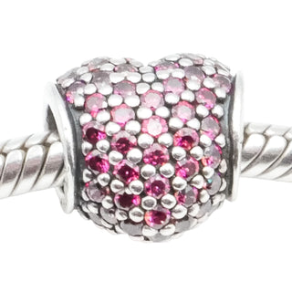Pandora Pavé Heart Sterling Silver Red CZ Charm Retired