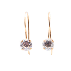 14K Yellow Gold Clear CZ 3/4 Inch French Wire Drop Earrings