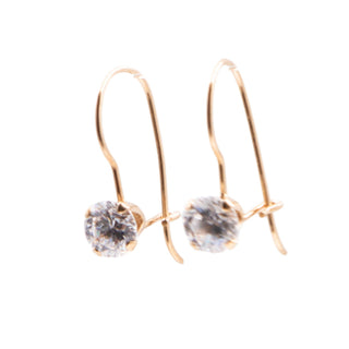 14K Yellow Gold Clear CZ 3/4 Inch French Wire Drop Earrings