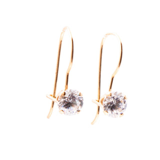 14K Yellow Gold Clear CZ 3/4 Inch French Wire Drop Earrings