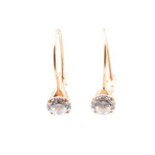 14K Yellow Gold Clear CZ 3/4 Inch French Wire Drop Earrings