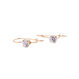 14K Yellow Gold Clear CZ 3/4 Inch French Wire Drop Earrings
