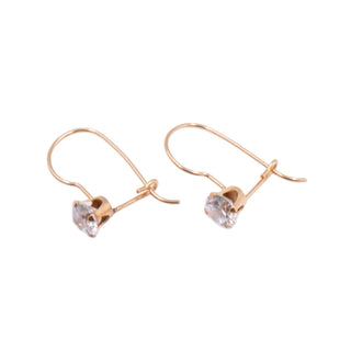 14K Yellow Gold Clear CZ 3/4 Inch French Wire Drop Earrings