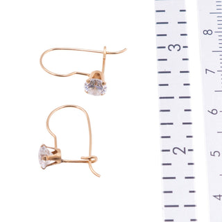 14K Yellow Gold Clear CZ 3/4 Inch French Wire Drop Earrings