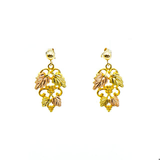 10k Tri-Color Gold Leaf Dangle Post Earrings