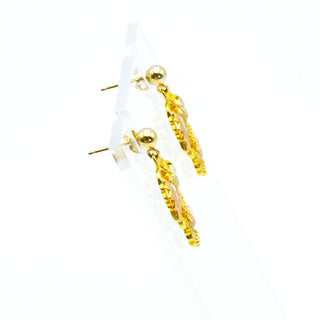 10k Tri-Color Gold Leaf Dangle Post Earrings