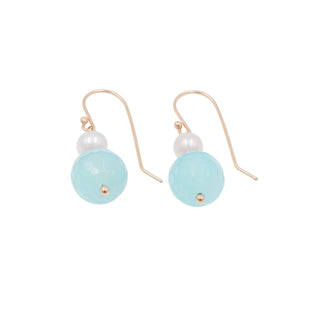 14K Yellow Gold Chalcedony Pearl 1.25 Inch Dangle Earrings