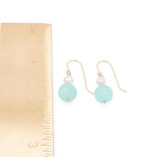 14K Yellow Gold Chalcedony Pearl 1.25 Inch Dangle Earrings