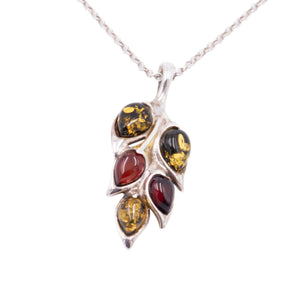 Sterling Silver Baltic Amber Multicolor Leaf 18 Inch Pendant Necklace
