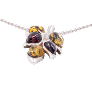 Sterling Silver Baltic Amber Multicolor Leaf 18 Inch Pendant Necklace