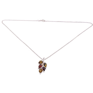 Sterling Silver Baltic Amber Multicolor Leaf 18 Inch Pendant Necklace