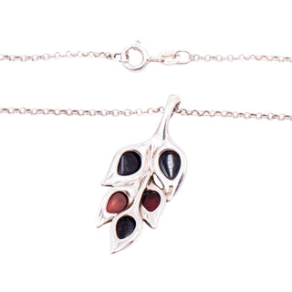 Sterling Silver Baltic Amber Multicolor Leaf 18 Inch Pendant Necklace