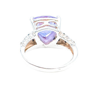 Sterling Silver Purple Triangular Cubic Zirconia & Black Tourmaline Stone Ring Size 8