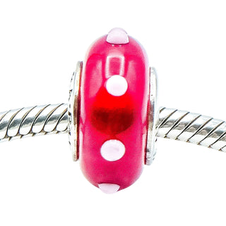 Pandora Rare Seeing Spots Red White Murano Glass Charm Sterling Silver Retired