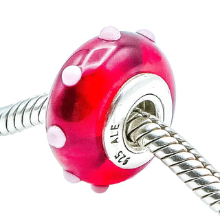 Pandora Rare Seeing Spots Red White Murano Glass Charm Sterling Silver Retired