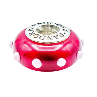 Pandora Rare Seeing Spots Red White Murano Glass Charm Sterling Silver Retired