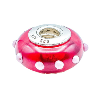Pandora Rare Seeing Spots Red White Murano Glass Charm Sterling Silver Retired