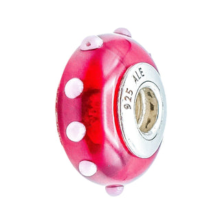 Pandora Rare Seeing Spots Red White Murano Glass Charm Sterling Silver Retired