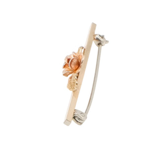 Krementz Gold Plated Tri Color Rose Bar Pin Brooch 1.5 Inch Vintage