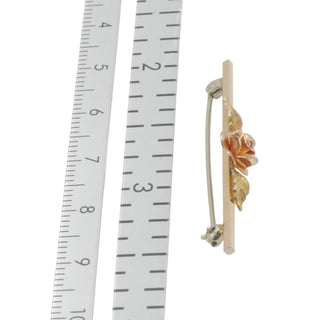 Krementz Gold Plated Tri Color Rose Bar Pin Brooch 1.5 Inch Vintage