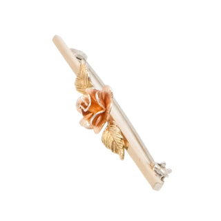 Krementz Gold Plated Tri Color Rose Bar Pin Brooch 1.5 Inch Vintage