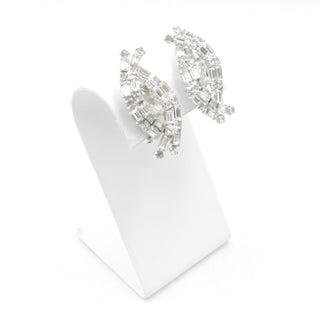 Kramer Rhinestone Clip Earrings Clear Marquis Baguette Vintage 1.5"