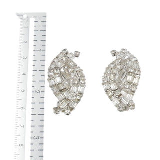 Kramer Rhinestone Clip Earrings Clear Marquis Baguette Vintage 1.5"