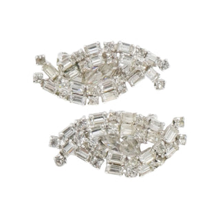 Kramer Rhinestone Clip Earrings Clear Marquis Baguette Vintage 1.5"