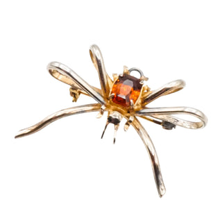 Vintage Sterling Silver Gold Plated Spider Brooch & Pendant with Citrine-Colored Stone