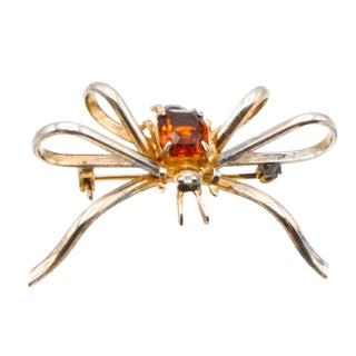 Vintage Sterling Silver Gold Plated Spider Brooch & Pendant with Citrine-Colored Stone