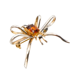 Vintage Sterling Silver Gold Plated Spider Brooch & Pendant with Citrine-Colored Stone