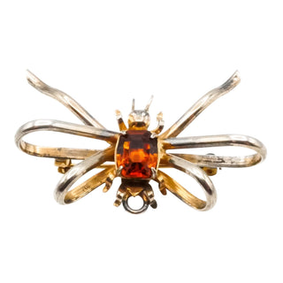 Vintage Sterling Silver Gold Plated Spider Brooch & Pendant with Citrine-Colored Stone