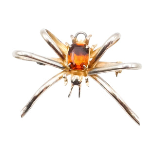 Vintage Sterling Silver Gold Plated Spider Brooch & Pendant with Citrine-Colored Stone