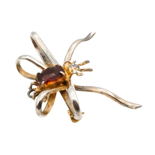 Vintage Sterling Silver Gold Plated Spider Brooch & Pendant with Citrine-Colored Stone