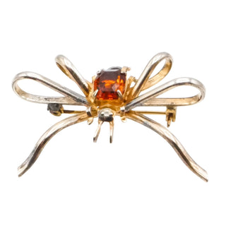 Vintage Sterling Silver Gold Plated Spider Brooch & Pendant with Citrine-Colored Stone