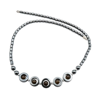 Hematite Necklace with Brown Glass Accent Beads – 18 Inches