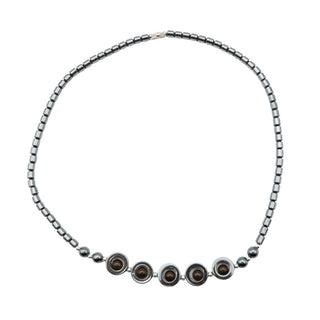 Hematite Necklace with Brown Glass Accent Beads – 18 Inches