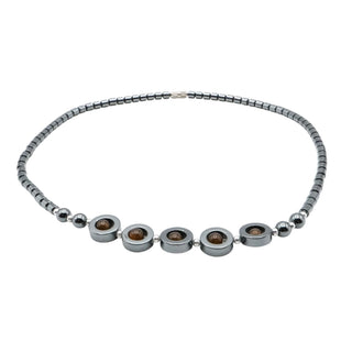 Hematite Necklace with Brown Glass Accent Beads – 18 Inches