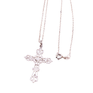 Ornate Filigree 850 Silver Cross Pendant 925 Sterling Silver 18.5 Inch Necklace