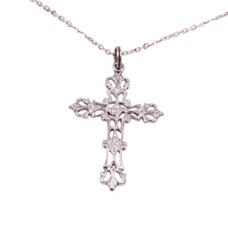 Ornate Filigree 850 Silver Cross Pendant 925 Sterling Silver 18.5 Inch Necklace