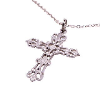 Ornate Filigree 850 Silver Cross Pendant 925 Sterling Silver 18.5 Inch Necklace