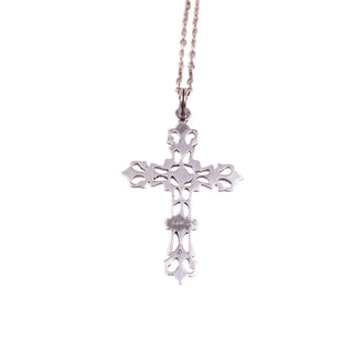 Ornate Filigree 850 Silver Cross Pendant 925 Sterling Silver 18.5 Inch Necklace