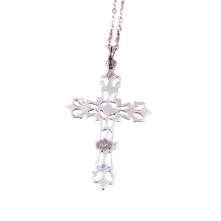 Ornate Filigree 850 Silver Cross Pendant 925 Sterling Silver 18.5 Inch Necklace