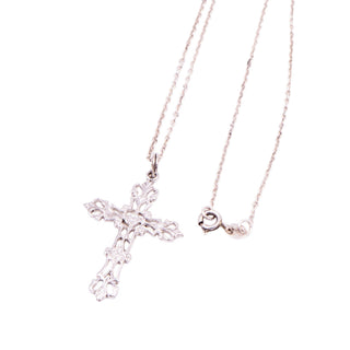 Ornate Filigree 850 Silver Cross Pendant 925 Sterling Silver 18.5 Inch Necklace