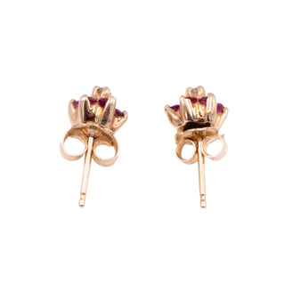 14K Yellow Gold 1/4 Inch Natural Ruby Diamond Flower Stud Earrings