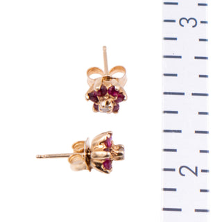 14K Yellow Gold 1/4 Inch Natural Ruby Diamond Flower Stud Earrings