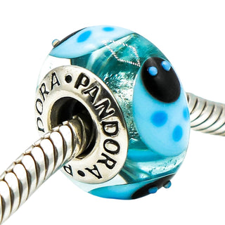 Pandora Rare Blue Ladybugs Murano Glass Bead Sterling Silver Charm