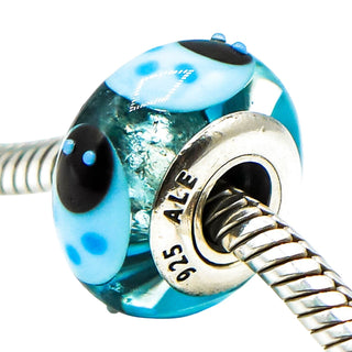 Pandora Rare Blue Ladybugs Murano Glass Bead Sterling Silver Charm